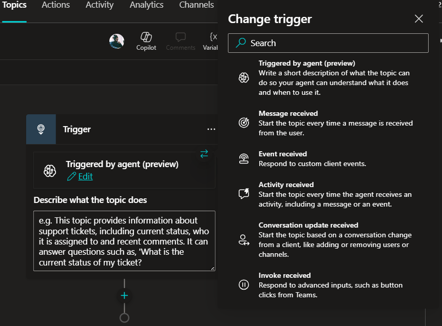 Copilot Studio – Trigger – BEYOND THE PLATFORMS